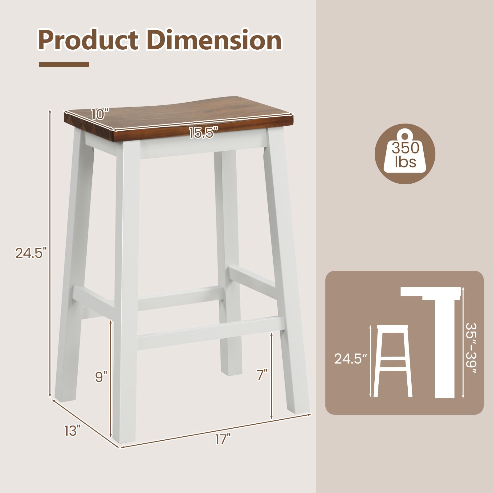 【中古】Universal Stool - Silver & Wood Tray COSTWAY 24.5 Inch Bar Stools Set of 4, Solid Wood Saddle Stools w